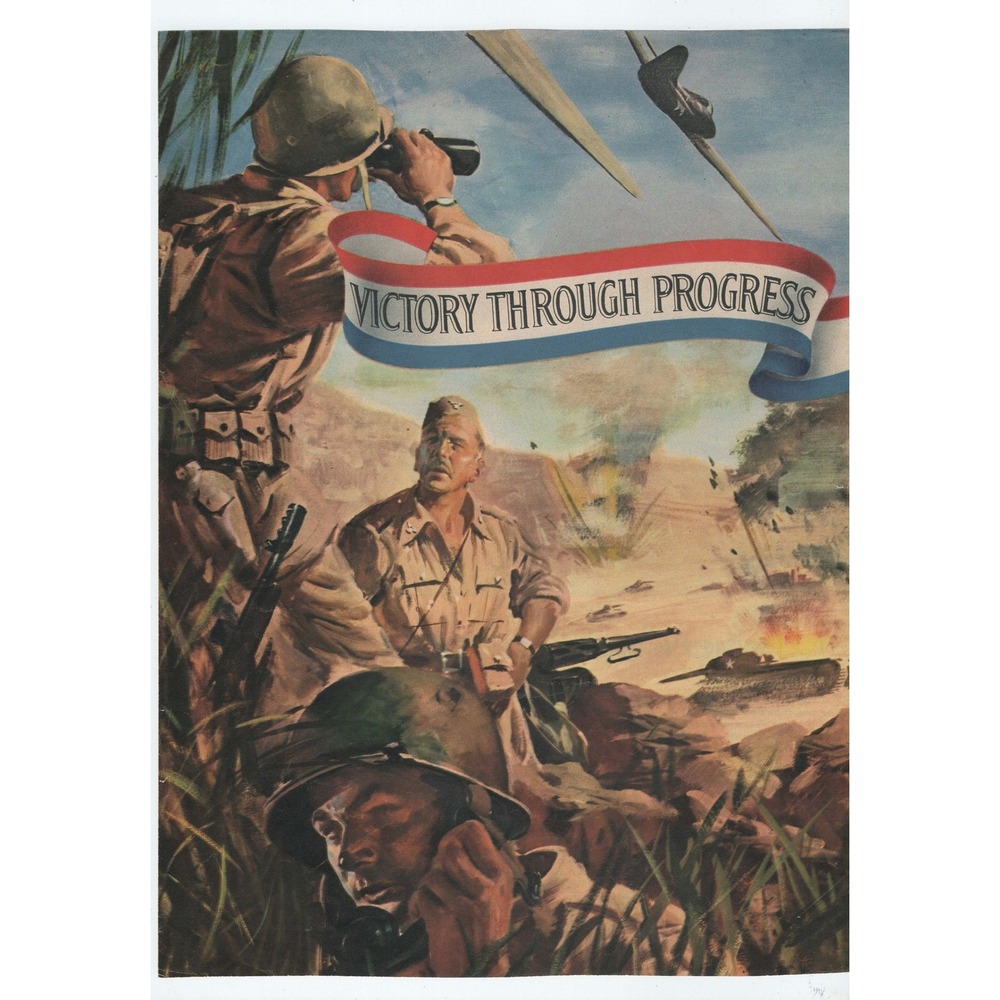 Vintage 1940s American Cyanamid Ad WWII Victory Through Progress Military Print - Picture 1 of 2